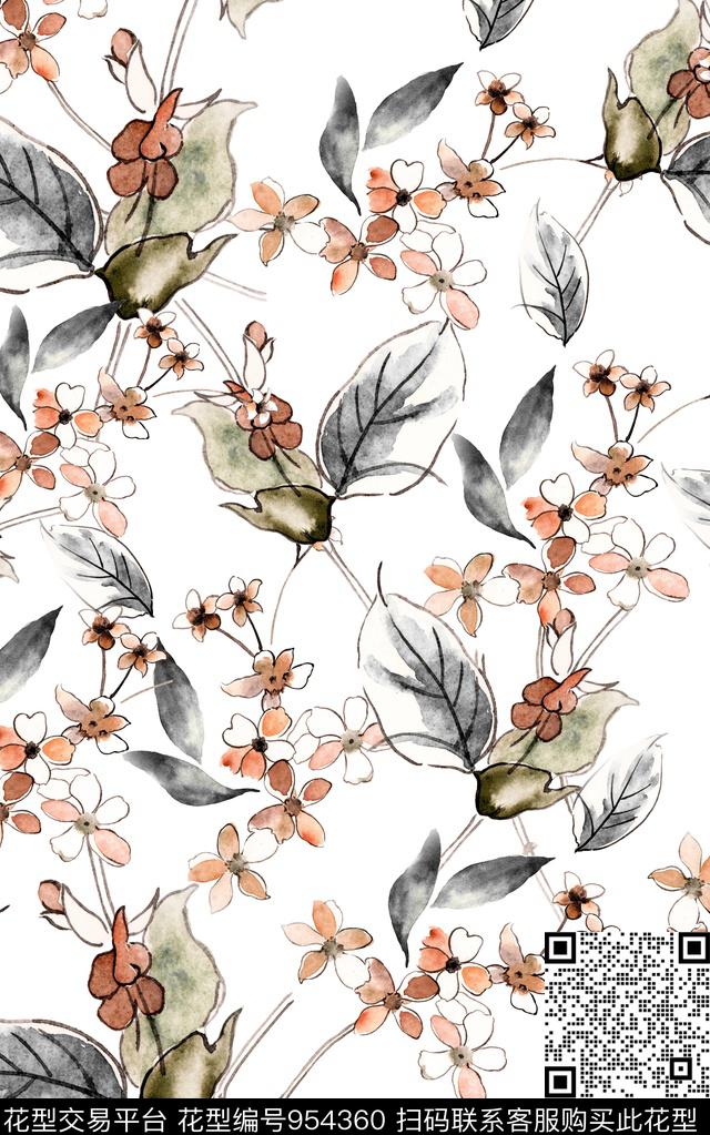 小碎花花卉清爽底花卉数码印花华亿平台下载（图片编号: 954360） - 瓦栏（Walan）