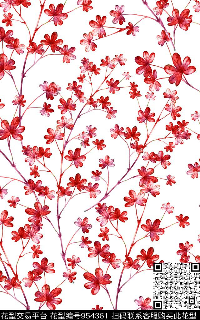 小碎花花卉清爽底花卉数码印花华亿平台下载（图片编号: 954361） - 瓦栏（Walan）