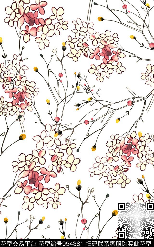 小碎花花卉清爽底花卉数码印花华亿平台下载（图片编号: 954381） - 瓦栏（Walan）