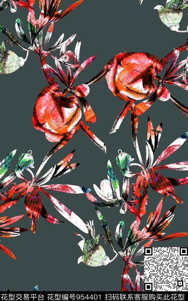 线条花卉数码华亿平台水彩花卉数码印花华亿平台下载（图片编号: 954401） - 瓦栏（Walan）