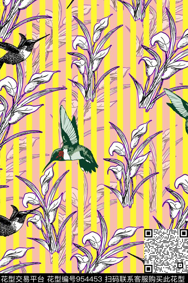 线条花卉动物条纹数码印花华亿平台下载（图片编号: 954453） - 瓦栏（Walan）