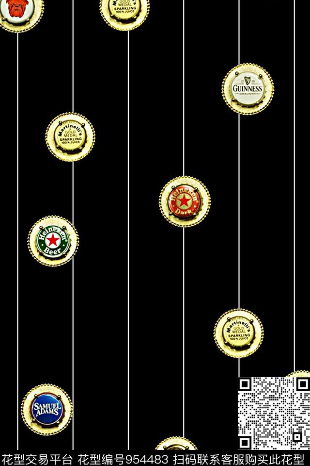 黑底花卉女装休闲数码印花华亿平台下载（图片编号: 954483） - 瓦栏（Walan）