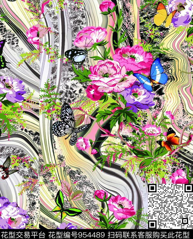 淑女花卉动物数码印花华亿平台下载（图片编号: 954489） - 瓦栏（Walan）