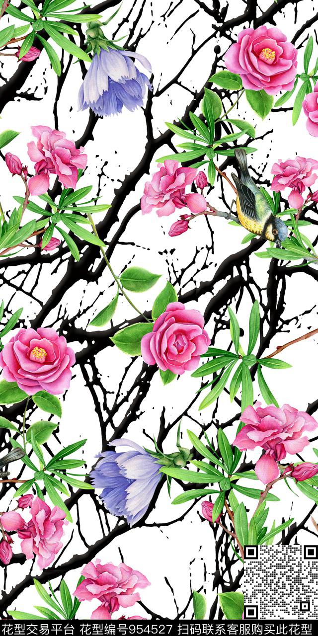 素雅数码华亿平台手绘花卉数码印花华亿平台下载（图片编号: 954527） - 瓦栏（Walan）