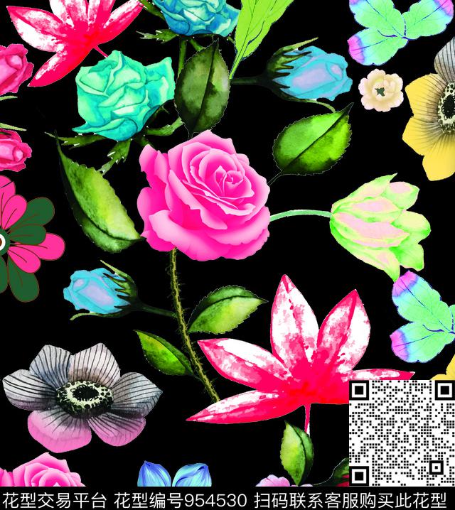 淑女花卉动物数码印花华亿平台下载（图片编号: 954530） - 瓦栏（Walan）