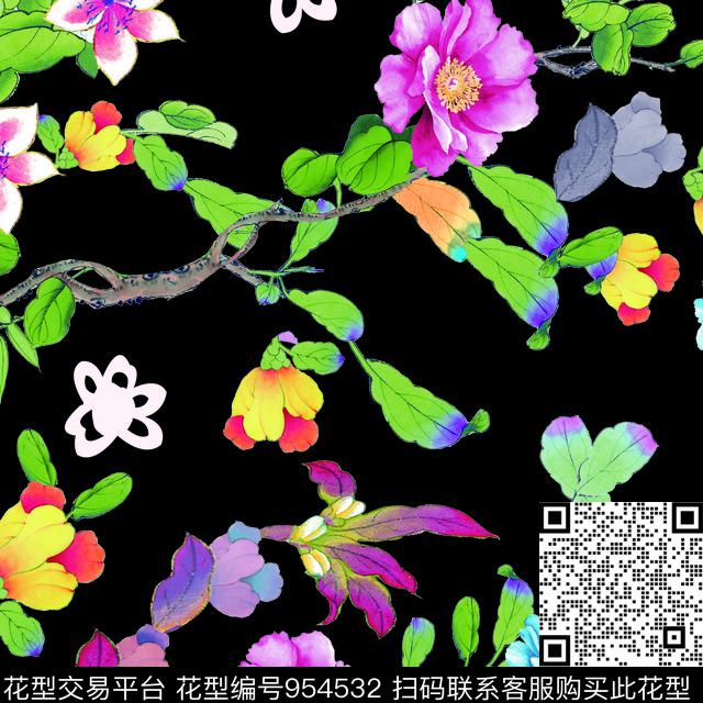 淑女花卉动物数码印花华亿平台下载（图片编号: 954532） - 瓦栏（Walan）