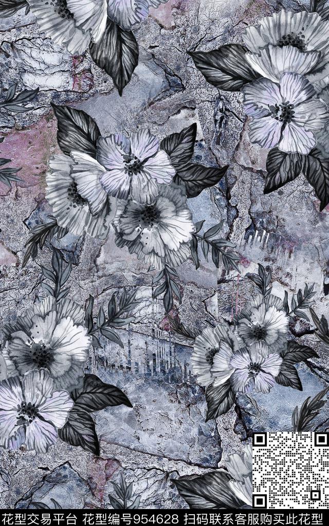 民族风抽象花卉数码印花华亿平台下载（图片编号: 954628） - 瓦栏（Walan）