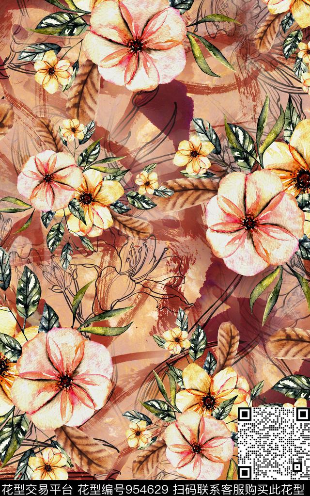民族风花卉复古数码印花华亿平台下载（图片编号: 954629） - 瓦栏（Walan）