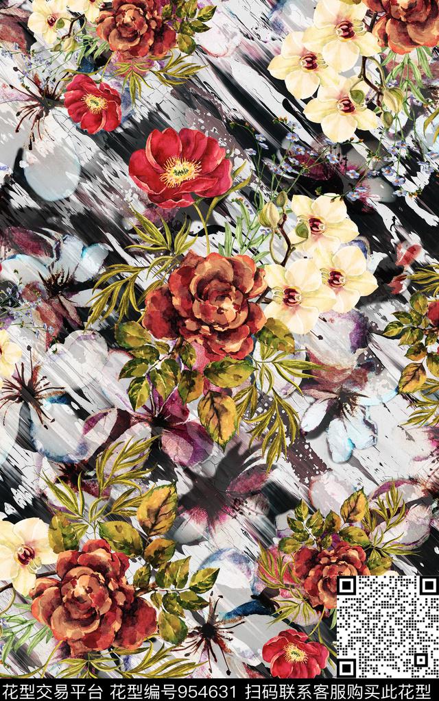 民族风抽象花卉数码印花华亿平台下载（图片编号: 954631） - 瓦栏（Walan）