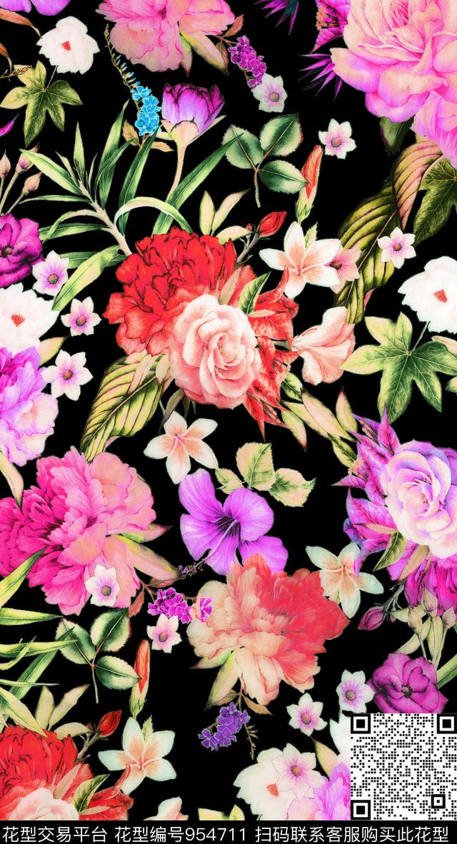 淑女花卉动物数码印花华亿平台下载（图片编号: 954711） - 瓦栏（Walan）
