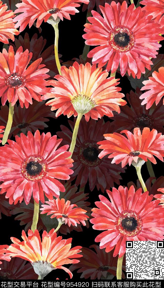 花卉清爽底花卉数码印花华亿平台下载（图片编号: 954920） - 瓦栏（Walan）