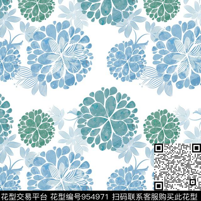 素雅花卉花团锦簇数码印花华亿平台下载（图片编号: 954971） - 瓦栏（Walan）