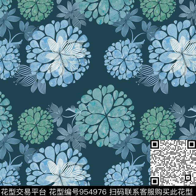 素雅花卉花团锦簇数码印花华亿平台下载（图片编号: 954976） - 瓦栏（Walan）