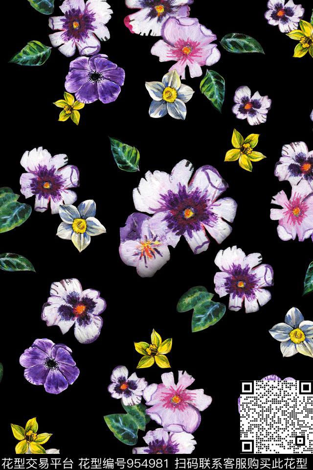 年轻女性油画华亿平台手绘花卉数码印花华亿平台下载（图片编号: 954981） - 瓦栏（Walan）