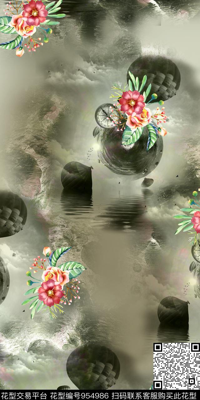 抽象女装花卉数码印花华亿平台下载（图片编号: 954986） - 瓦栏（Walan）