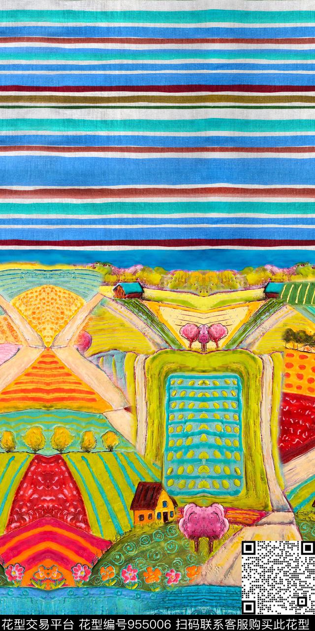 条纹建筑风景景观数码印花华亿平台下载（图片编号: 955006） - 瓦栏（Walan）