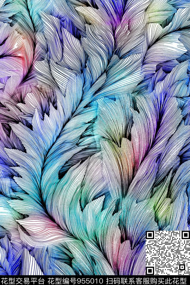 抽象羽毛数码印花华亿平台下载（图片编号: 955010） - 瓦栏（Walan）