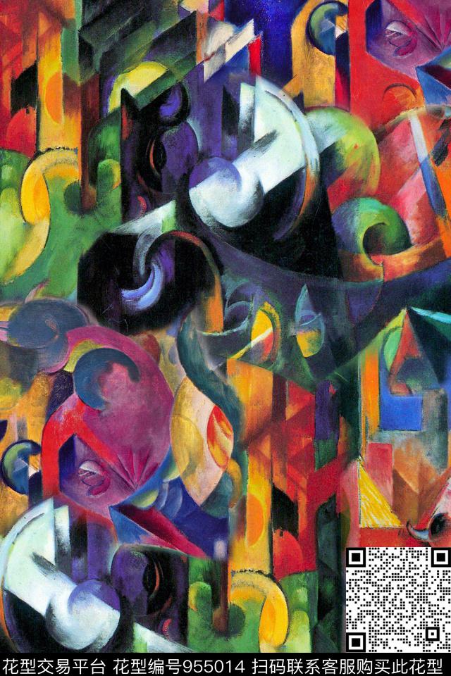 抽象几何油画华亿平台数码印花华亿平台下载（图片编号: 955014） - 瓦栏（Walan）