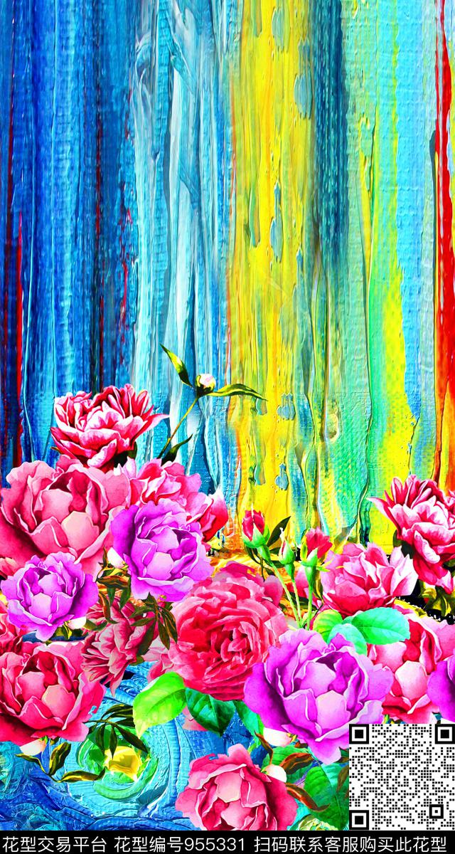 大花定位花花卉数码印花华亿平台下载（图片编号: 955331） - 瓦栏（Walan）