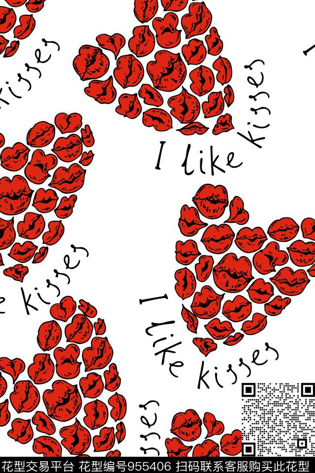 爱心卡通嘴唇数码印花华亿平台下载（图片编号: 955406） - 瓦栏（Walan）
