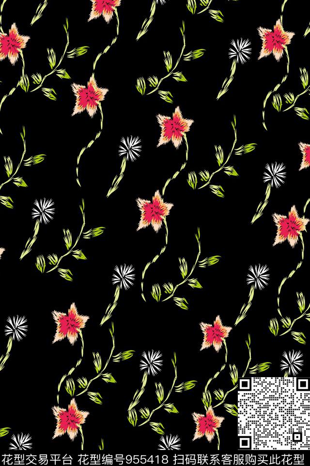 VALENTINO线条花卉蒲公英数码印花华亿平台下载（图片编号: 955418） - 瓦栏（Walan）