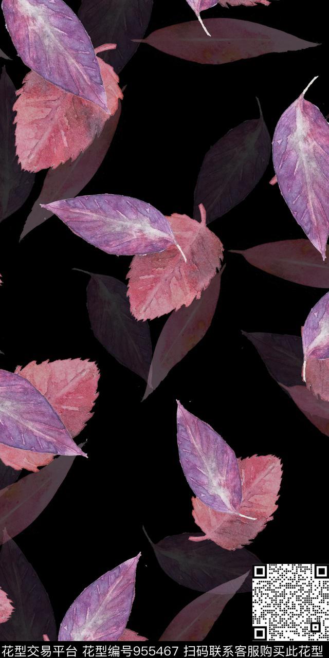 黑底花卉小碎花手绘花卉数码印花华亿平台下载（图片编号: 955467） - 瓦栏（Walan）