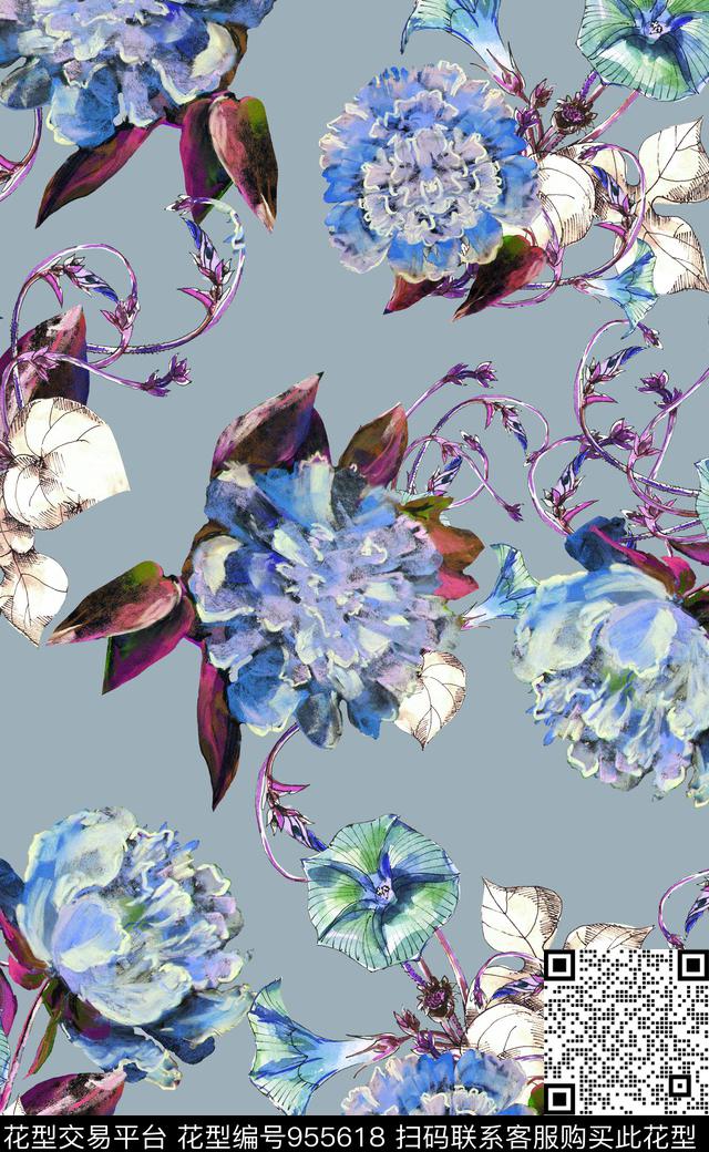 植物素雅数码华亿平台数码印花华亿平台下载（图片编号: 955618） - 瓦栏（Walan）