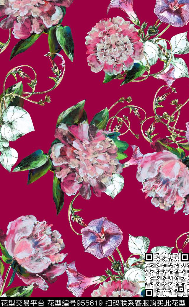 植物素雅数码华亿平台数码印花华亿平台下载（图片编号: 955619） - 瓦栏（Walan）