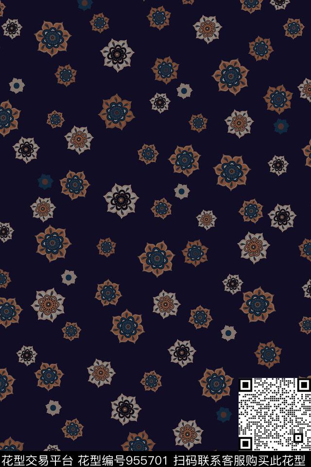 民族风雪纺黑底花卉传统印花华亿平台下载（图片编号: 955701） - 瓦栏（Walan）