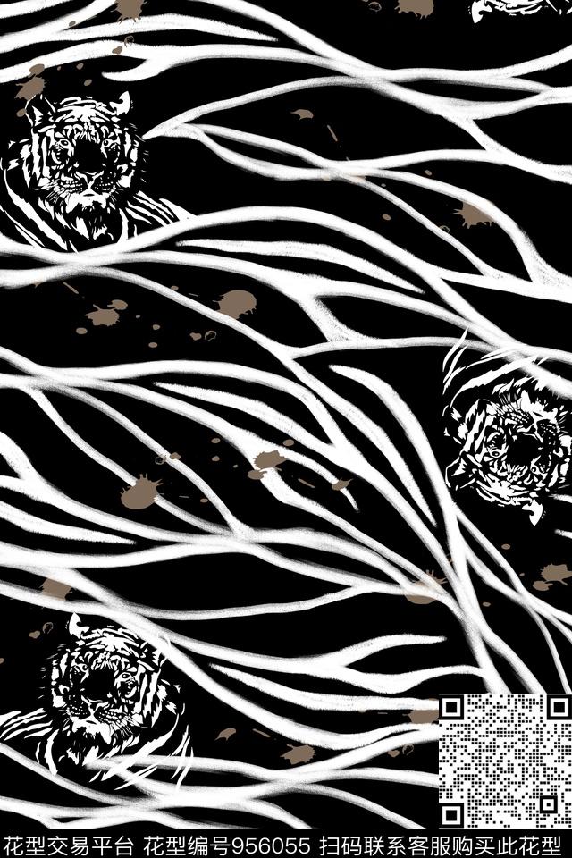 线条男装斑马纹数码印花华亿平台下载（图片编号: 956055） - 瓦栏（Walan）