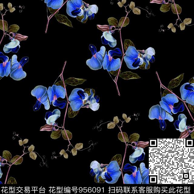 古典花纹花卉大牌风数码印花华亿平台下载（图片编号: 956091） - 瓦栏（Walan）