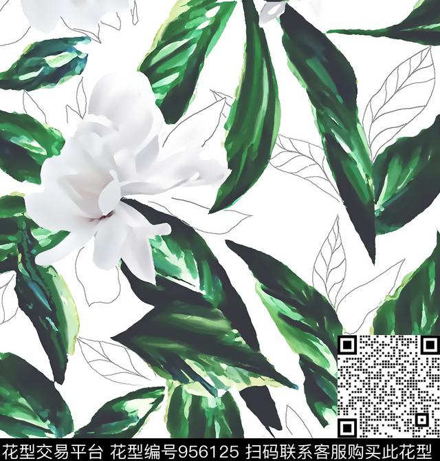 创意手绘花卉女装数码印花华亿平台下载（图片编号: 956125） - 瓦栏（Walan）