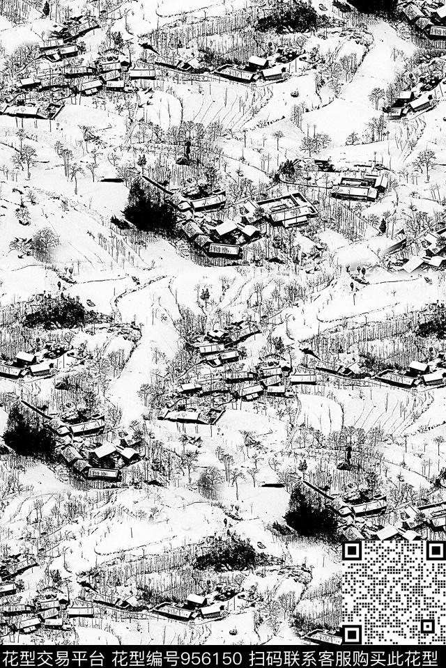 男装水墨风黑白系列数码印花华亿平台下载（图片编号: 956150） - 瓦栏（Walan）