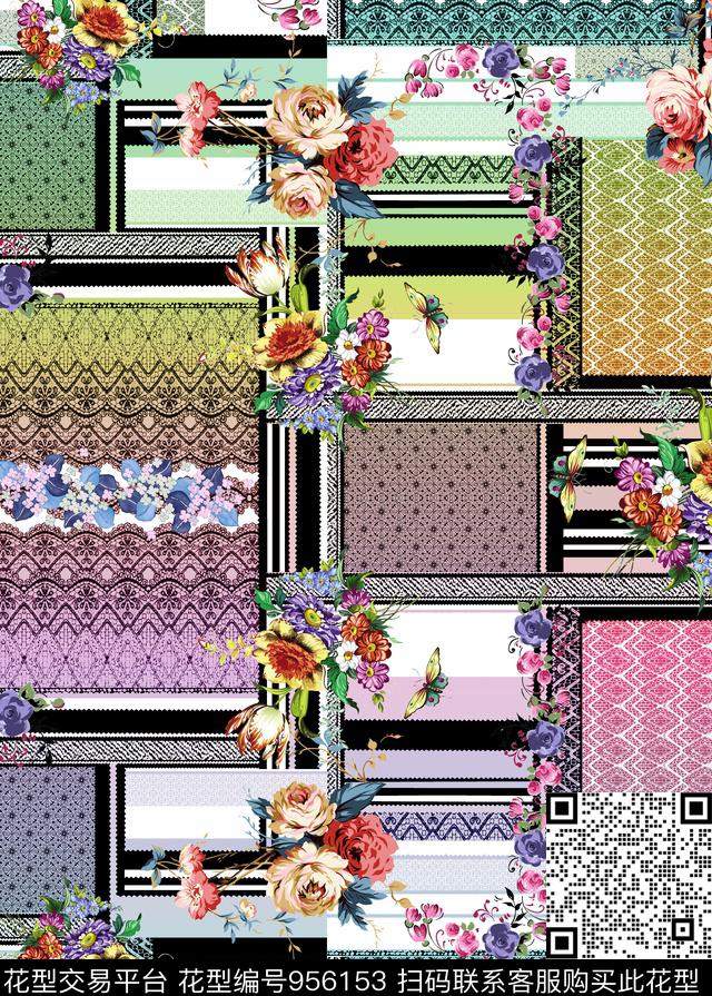 条纹小碎花几何数码印花华亿平台下载（图片编号: 956153） - 瓦栏（Walan）