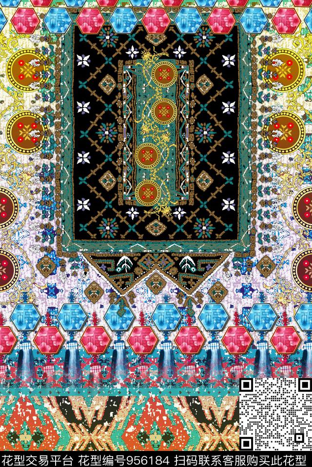民族风定位花混合拼接数码印花华亿平台下载（图片编号: 956184） - 瓦栏（Walan）