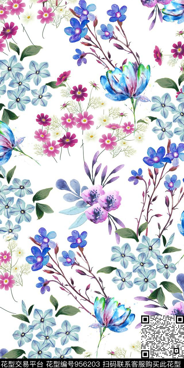 小碎花水彩花卉花卉数码印花华亿平台下载（图片编号: 956203） - 瓦栏（Walan）
