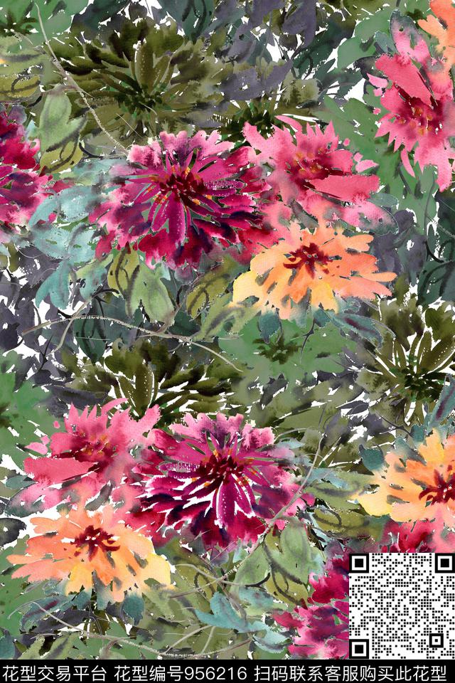 植物菊花数码华亿平台数码印花华亿平台下载（图片编号: 956216） - 瓦栏（Walan）
