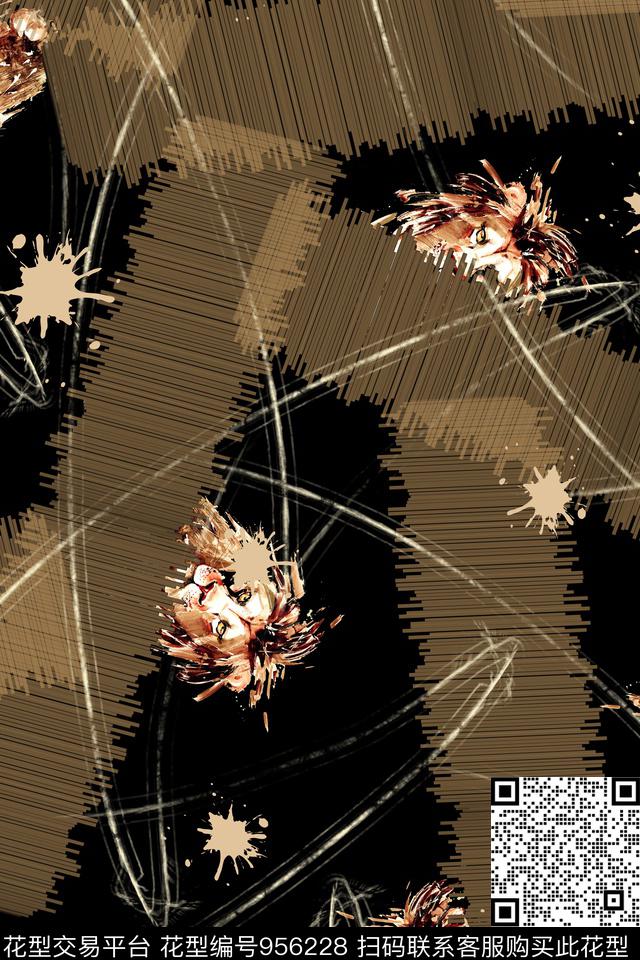 线条男装抽象数码印花华亿平台下载（图片编号: 956228） - 瓦栏（Walan）