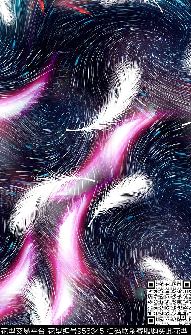 抽象羽毛星空数码印花华亿平台下载（图片编号: 956345） - 瓦栏（Walan）