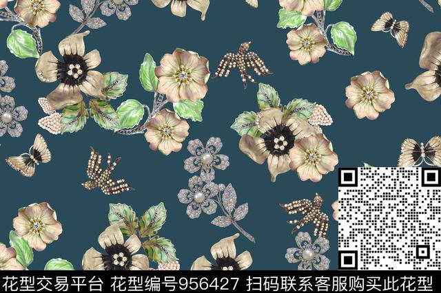 鸟花卉珠宝宝石数码印花华亿平台下载（图片编号: 956427） - 瓦栏（Walan）
