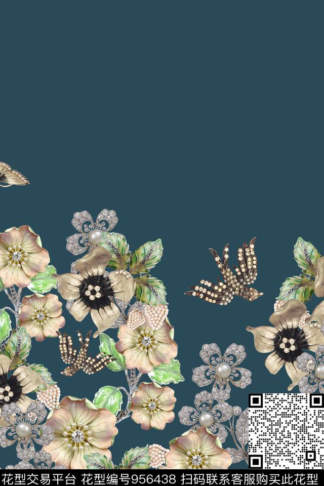 鸟花卉珠宝宝石数码印花华亿平台下载（图片编号: 956438） - 瓦栏（Walan）