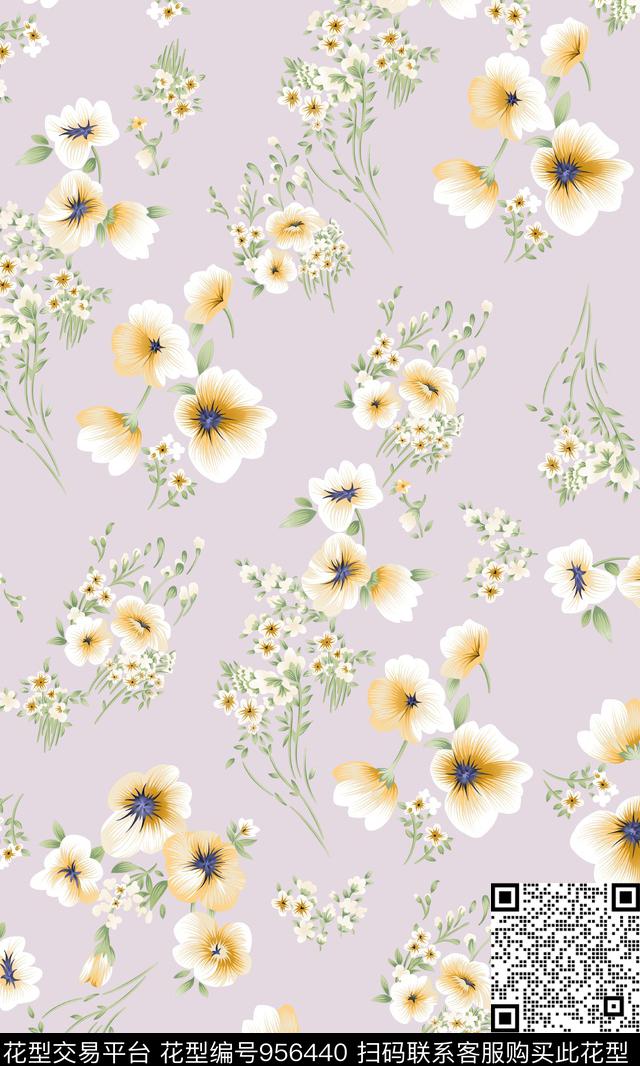 清爽花卉春夏花卉大气花卉数码印花华亿平台下载（图片编号: 956440） - 瓦栏（Walan）