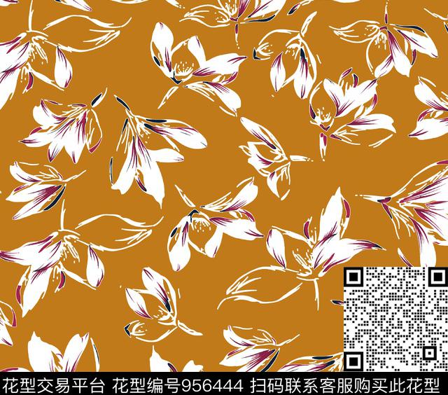 春夏花卉简单花卉清爽花卉数码印花华亿平台下载（图片编号: 956444） - 瓦栏（Walan）