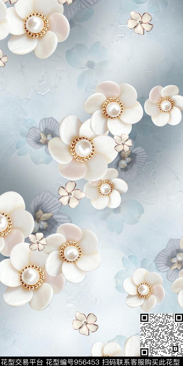 迪拜花卉满版散花中东数码印花华亿平台下载（图片编号: 956453） - 瓦栏（Walan）