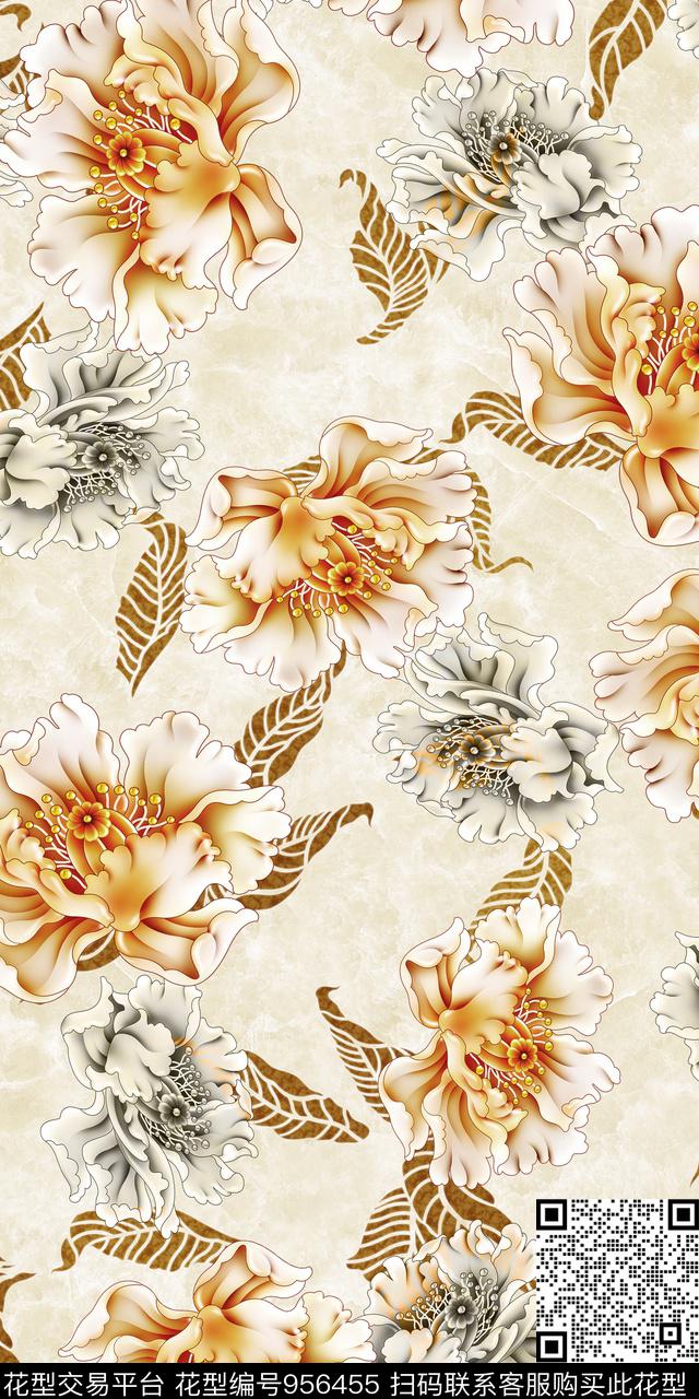 迪拜花卉满版散花中东数码印花华亿平台下载（图片编号: 956455） - 瓦栏（Walan）