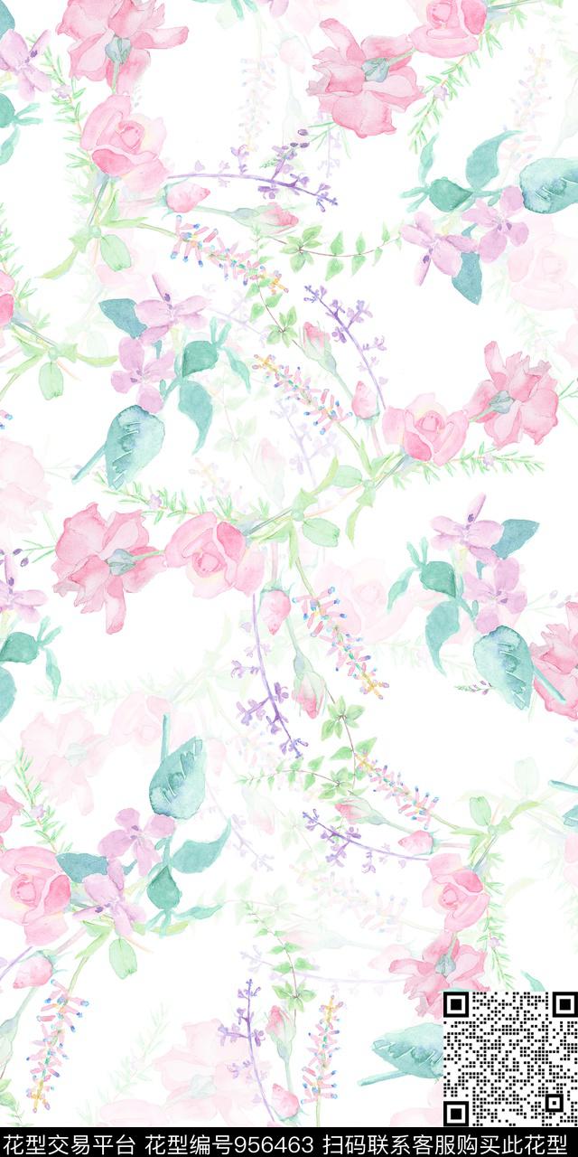 小碎花满版散花清爽底花卉数码印花华亿平台下载（图片编号: 956463） - 瓦栏（Walan）