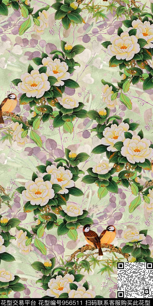 素雅数码华亿平台手绘花卉数码印花华亿平台下载（图片编号: 956511） - 瓦栏（Walan）