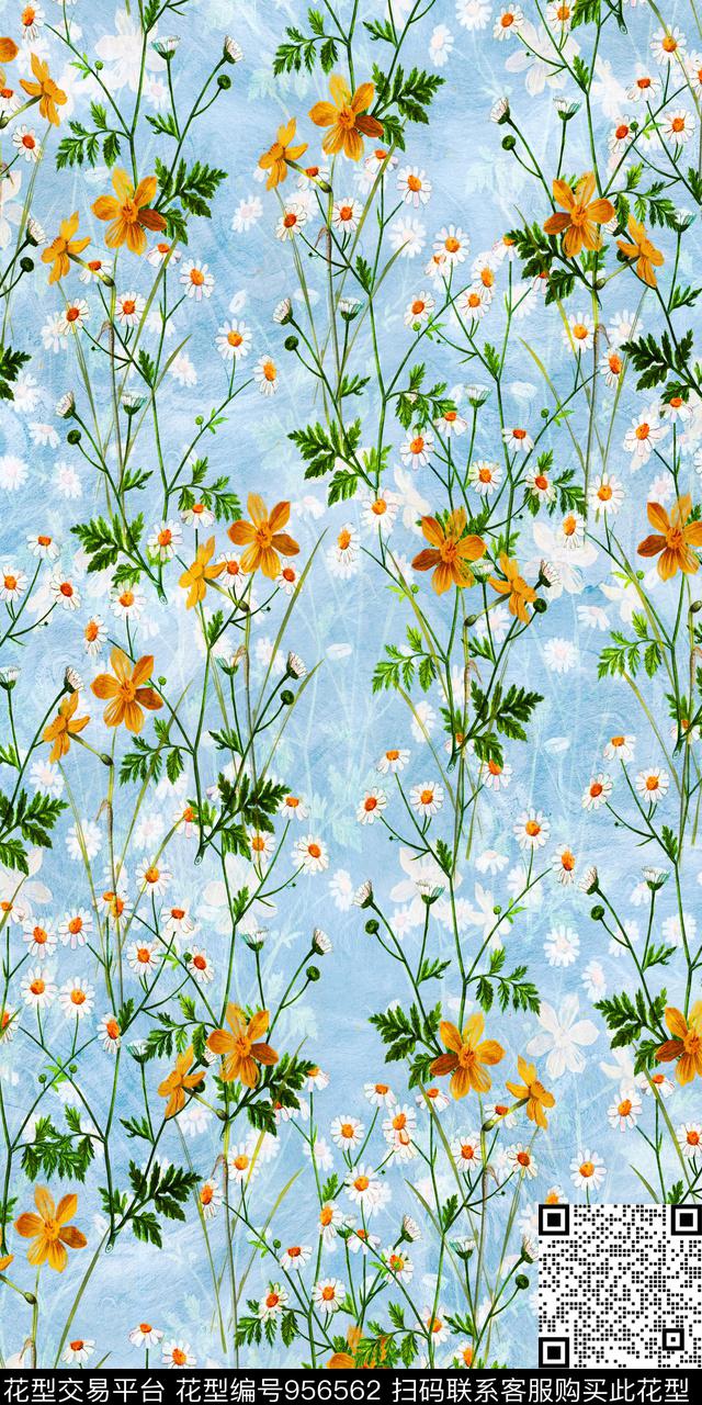 素雅数码华亿平台手绘花卉数码印花华亿平台下载（图片编号: 956562） - 瓦栏（Walan）