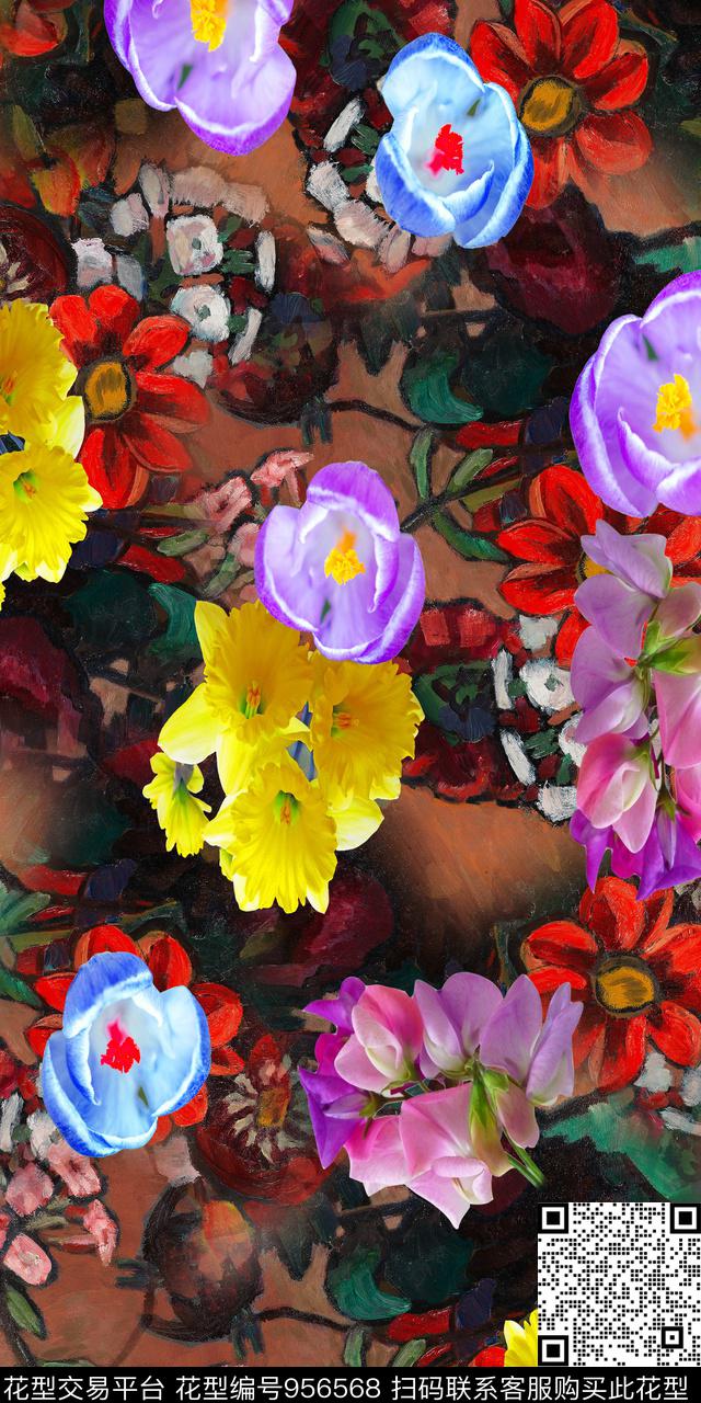 素雅数码华亿平台手绘花卉数码印花华亿平台下载（图片编号: 956568） - 瓦栏（Walan）