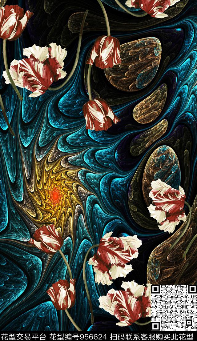郁金香花纹3D立体数码印花华亿平台下载（图片编号: 956624） - 瓦栏（Walan）